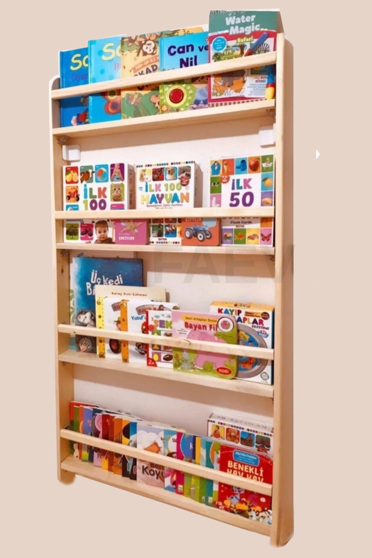 Ahşap Montessori Kitaplık Rafı 4 Bölmeli 120x60x9 cm Duvara Monte Eğitici Çocuk Odası Kitaplığı
