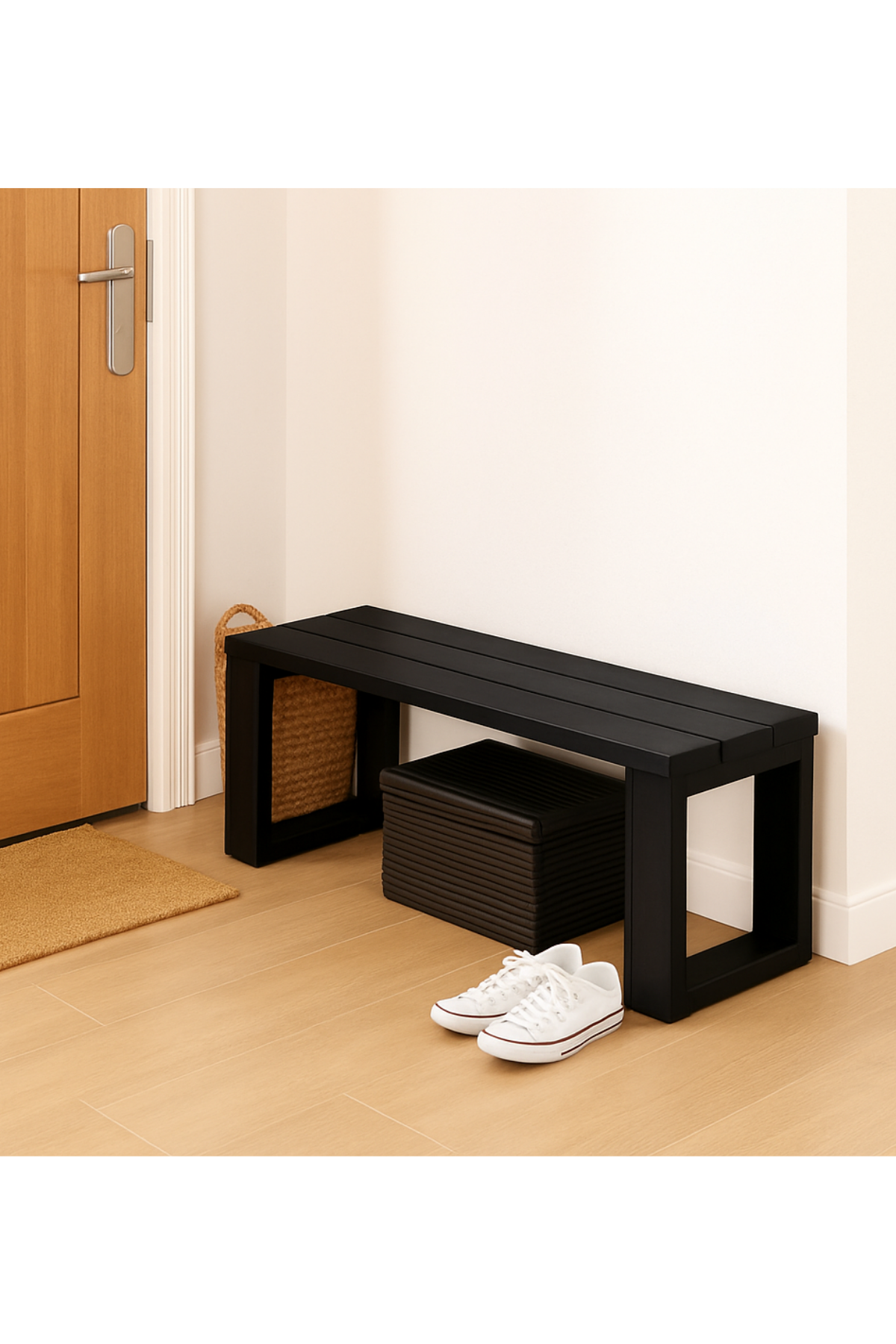 Ahşap Bank Siyah 80x30x43 cm – Masif Ahşap Oturma Bankı | İç ve Dış Mekan Kullanımı