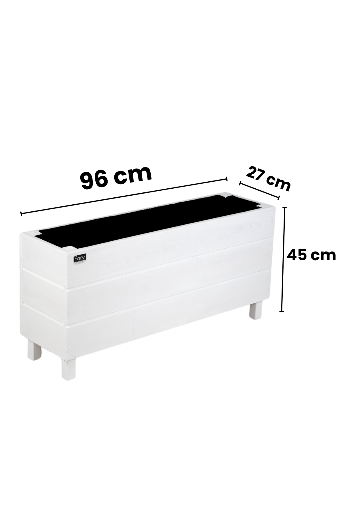 Alaçatı Model Dış Mekan Ahşap Saksı Beyaz Renk 96cm x 27cm Yükseklik 45cm