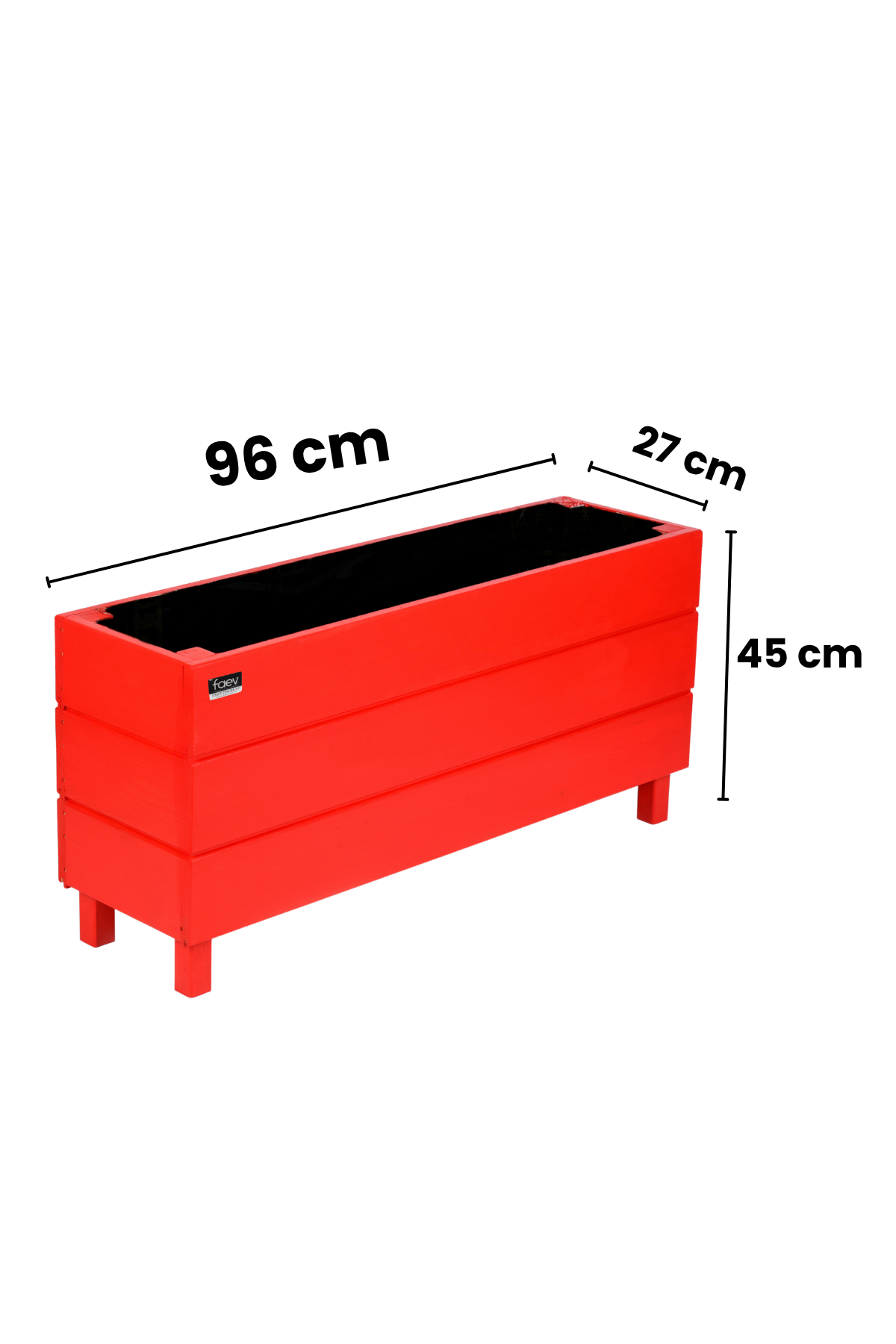 Alaçatı Model Dış Mekan Ahşap Saksı Kırmızı Renk 96cm x 27cm Yükseklik 45cm