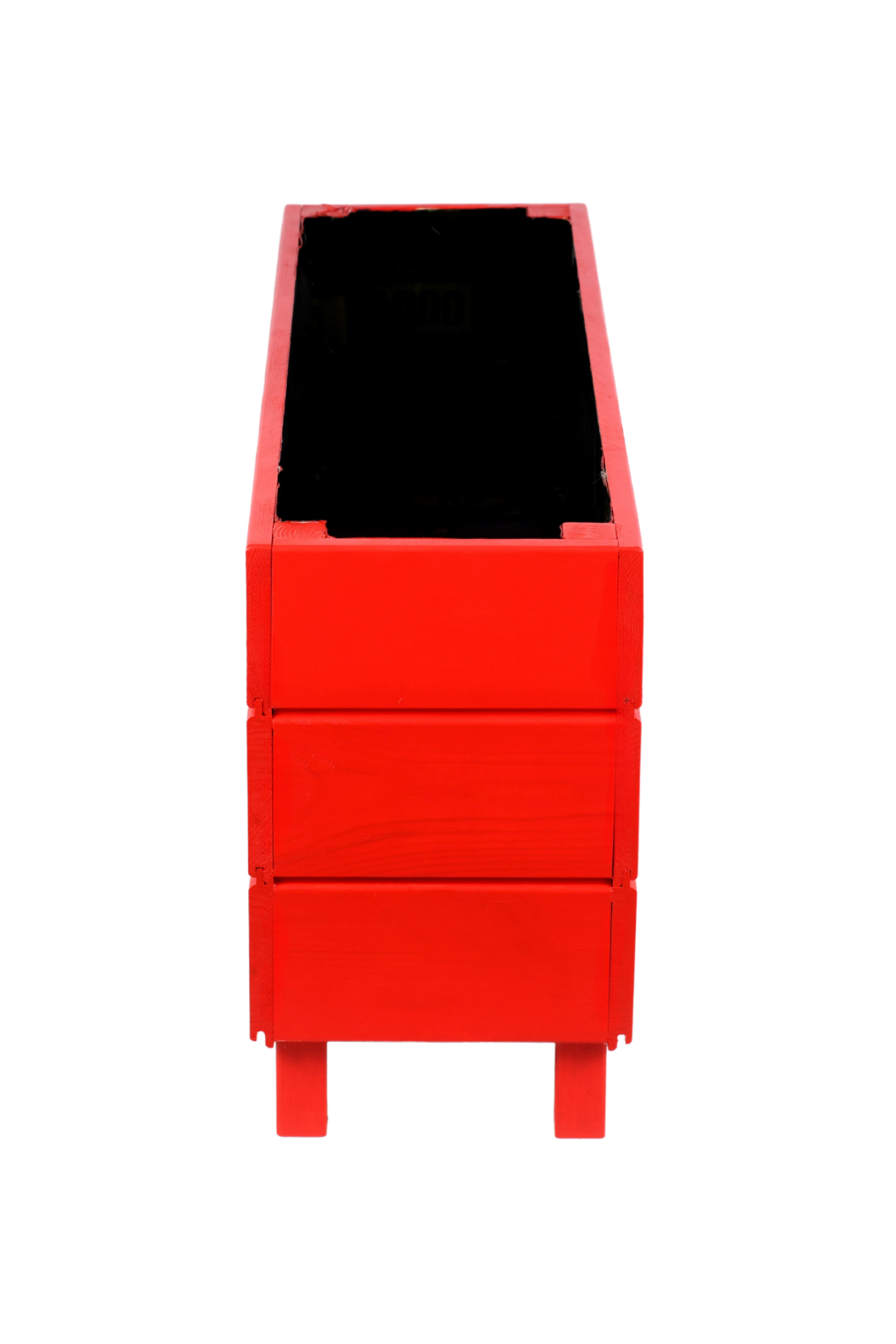 Alaçatı Model Dış Mekan Ahşap Saksı Kırmızı Renk 96cm x 27cm Yükseklik 45cm
