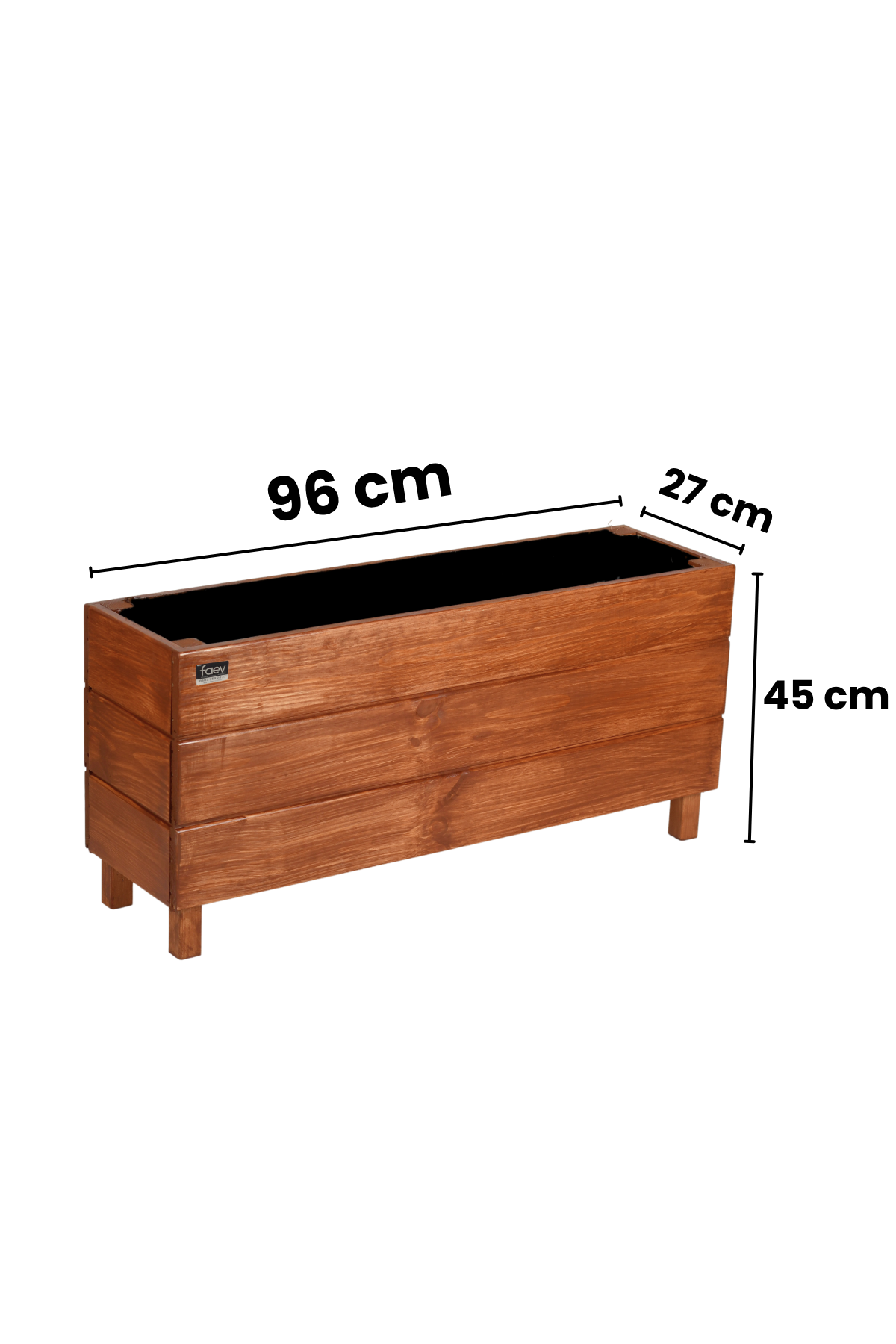 Alaçatı Model Dış Mekan Ahşap Saksı Koyu Meşe Renk 96cm x 27cm Yükseklik 45cm