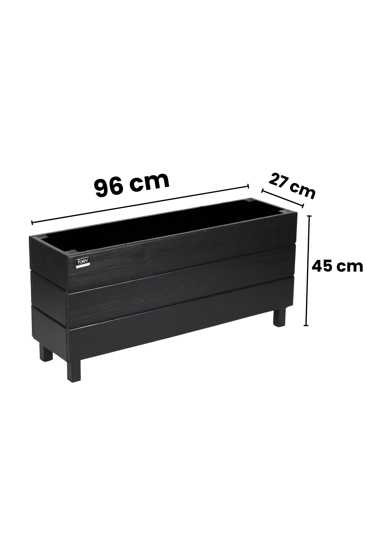 Alaçatı Model Dış Mekan Ahşap Saksı Siyah Renk 96cm x 27cm Yükseklik 45cm