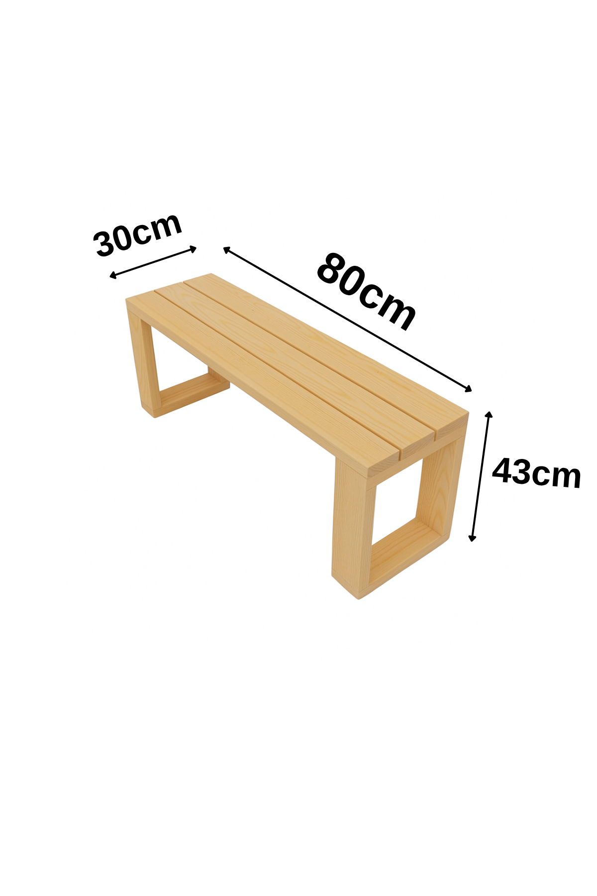 Ahşap Bank Açık Meşe 80x30x43 cm – Masif Ahşap Oturma Bankı | İç ve Dış Mekan Kullanımı