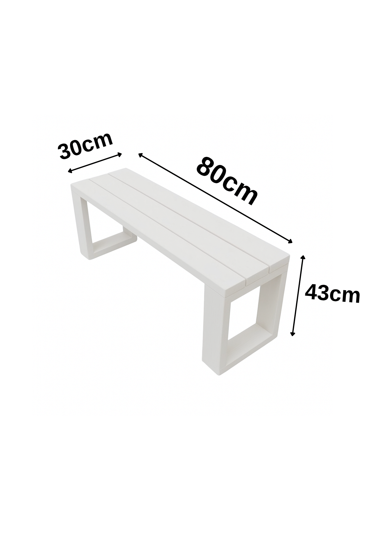 Ahşap Bank Beyaz 80x30x43 cm – Masif Ahşap Oturma Bankı | İç ve Dış Mekan Kullanımı