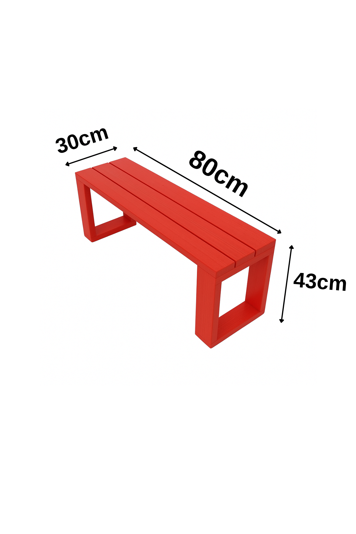 Ahşap Bank Kırmızı 80x30x43 cm – Masif Ahşap Oturma Bankı | İç ve Dış Mekan Kullanımı