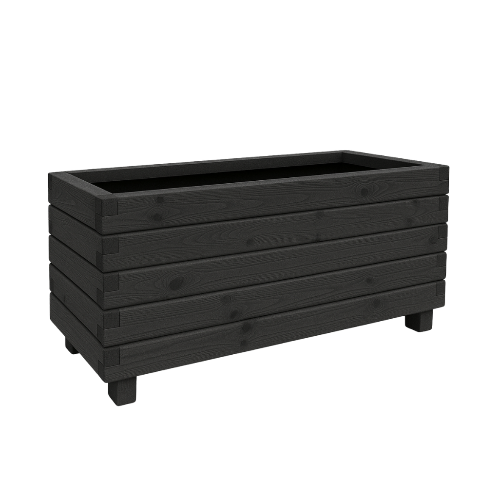 Hisar Model Dış Mekan Ahşap Saksı Antrasit Renk 100cm x 40cm Yükseklik 50cm