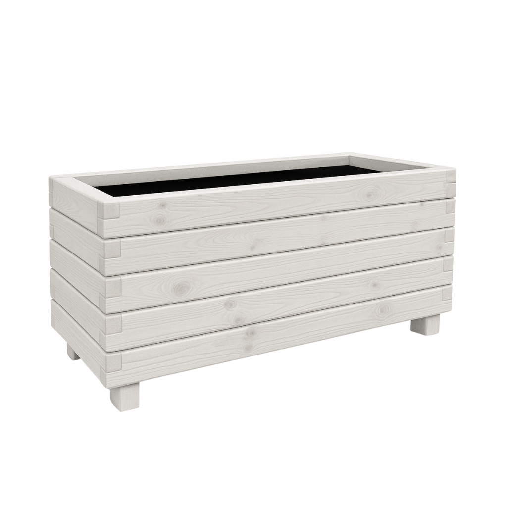 Hisar Model Dış Mekan Ahşap Saksı Beyaz Renk 100cm x 40cm Yükseklik 50cm