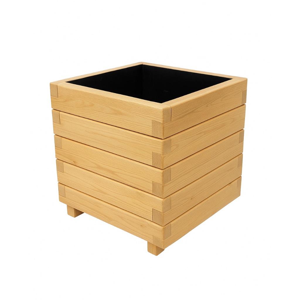 Hisar Model Kare Dış Mekan Ahşap Saksı Açık Meşe Renk 50cm x 50cm Yükseklik 50cm