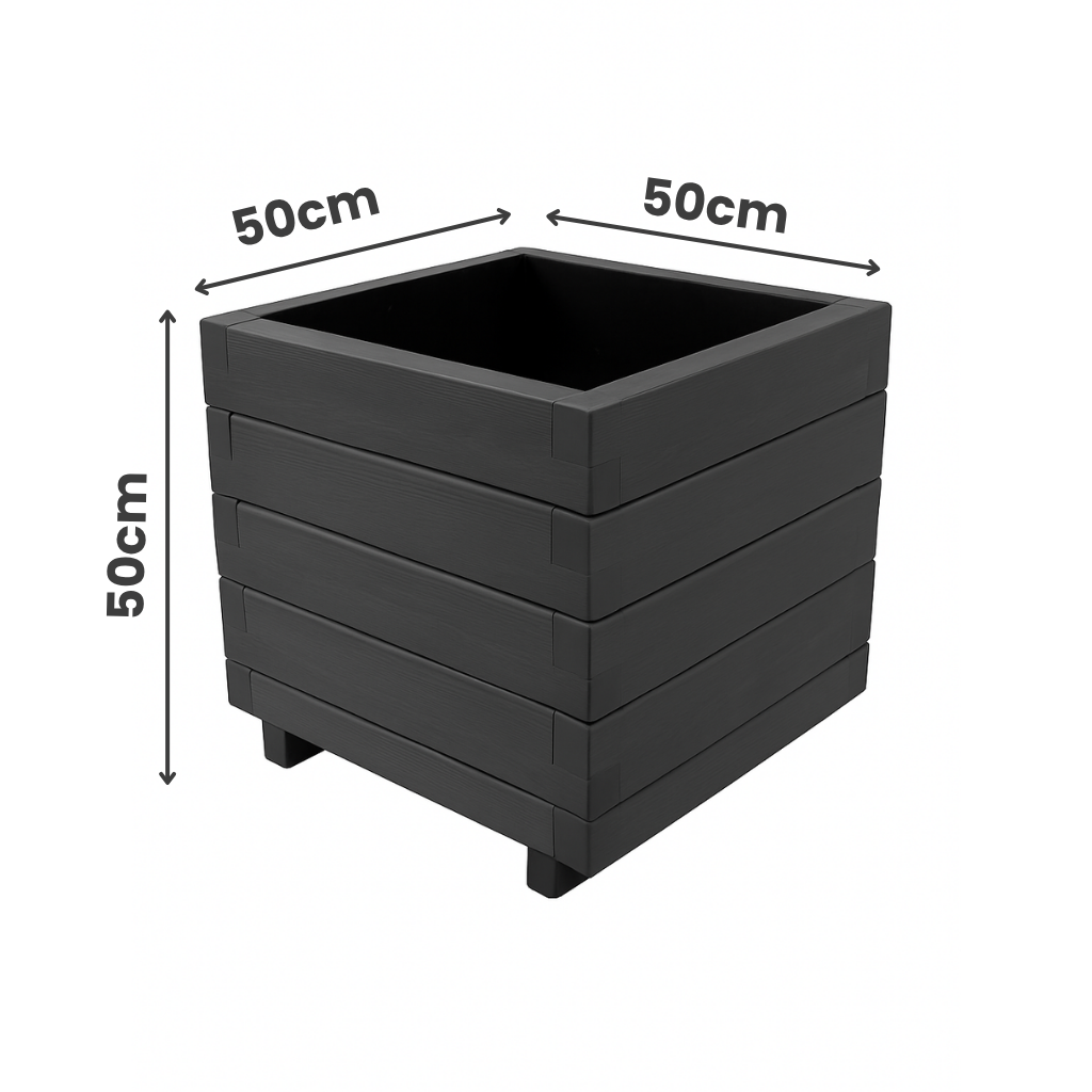 Hisar Model Kare Dış Mekan Ahşap Saksı Antrasit Renk 50cm x 50cm Yükseklik 50cm