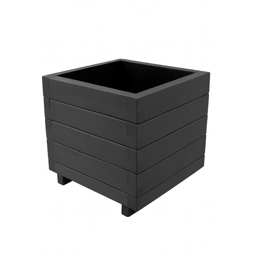 Hisar Model Kare Dış Mekan Ahşap Saksı Antrasit Renk 50cm x 50cm Yükseklik 50cm