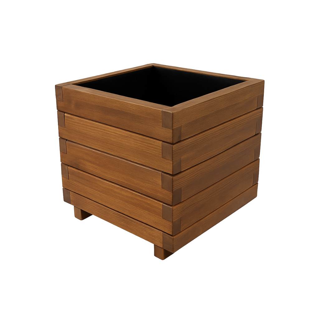 Hisar Model Kare Dış Mekan Ahşap Saksı Koyu Meşe Renk 50cm x 50cm Yükseklik 50cm