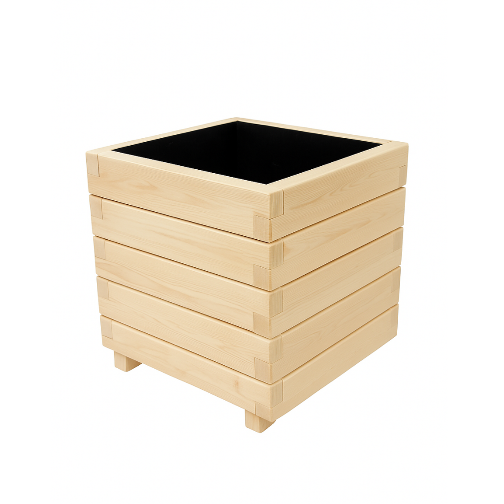 Hisar Model Kare Dış Mekan Ahşap Saksı Naturel Renk 50cm x 50cm Yükseklik 50cm