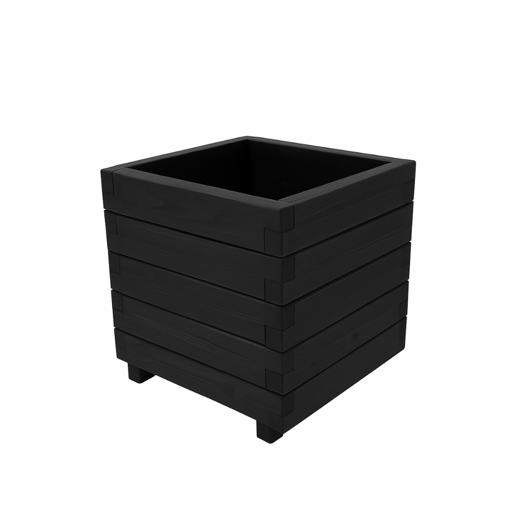 Hisar Model Kare Dış Mekan Ahşap Saksı Siyah Renk 50cm x 50cm Yükseklik 50cm