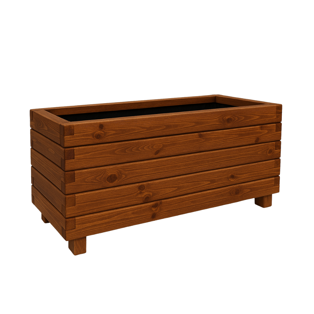 Hisar Model Dış Mekan Ahşap Saksı Koyu Meşe Renk 100cm x 40cm Yükseklik 50cm