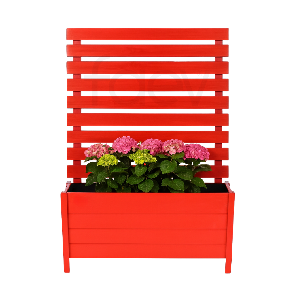 Bodrum Model Dış Mekan Seperatörlü Ahşap Saksı Kırmızı Renk 100cm x 30cm Yükseklik 150cm
