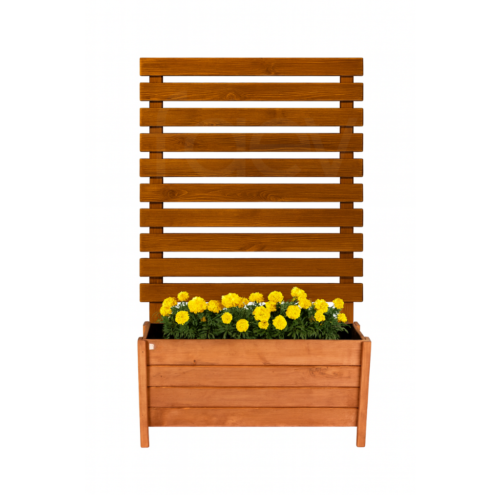 Bodrum Model Dış Mekan Seperatörlü Ahşap Saksı Koyu Meşe Renk 100cm x 30cm Yükseklik 150cm