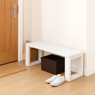 El Yapımı Masif Ahşap Oturma Bankı 80x30x43cm – İç & Dış Mekan Dekoratif Bench Beyaz