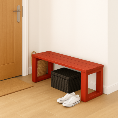 El Yapımı Masif Ahşap Oturma Bankı 80x30x43cm – İç & Dış Mekan Dekoratif Bench Kırmızı