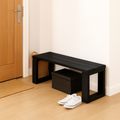 El Yapımı Masif Ahşap Oturma Bankı 80x30x43cm – İç & Dış Mekan Dekoratif Bench Siyah