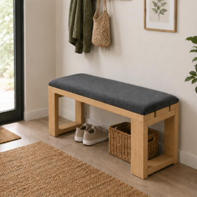 Minderli El Yapımı Masif Ahşap Oturma Bankı 80x30x43 cm – İç & Dış Mekan Bench Açık Meşe