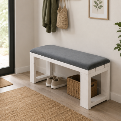 Minderli El Yapımı Masif Ahşap Oturma Bankı 80x30x43 cm – İç & Dış Mekan Bench Beyaz