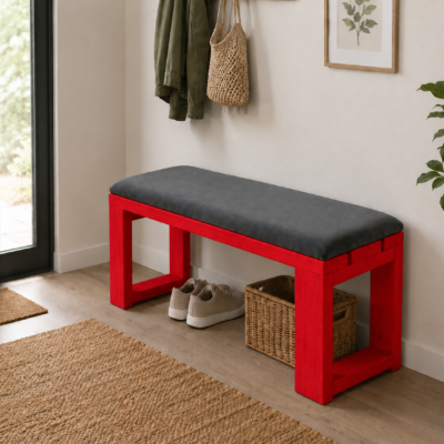Minderli El Yapımı Masif Ahşap Oturma Bankı 80x30x43 cm – İç & Dış Mekan Bench Kırmızı