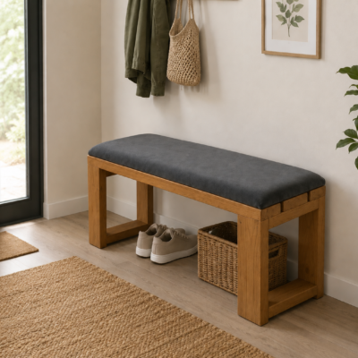 Minderli El Yapımı Masif Ahşap Oturma Bankı 80x30x43 cm – İç & Dış Mekan Bench Koyu Meşe